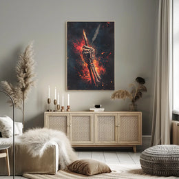 Skeletal Quill Flames Artistic Poster