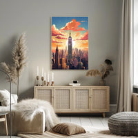New York City Sunset Skyline Travel Poster