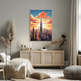 New York City Sunset Skyline Travel Poster