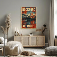 Rockford Illinois Retro Bridge Cityscape Collectors Poster