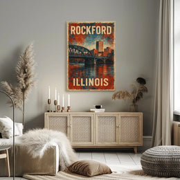 Rockford Illinois Retro Bridge Cityscape Collectors Poster