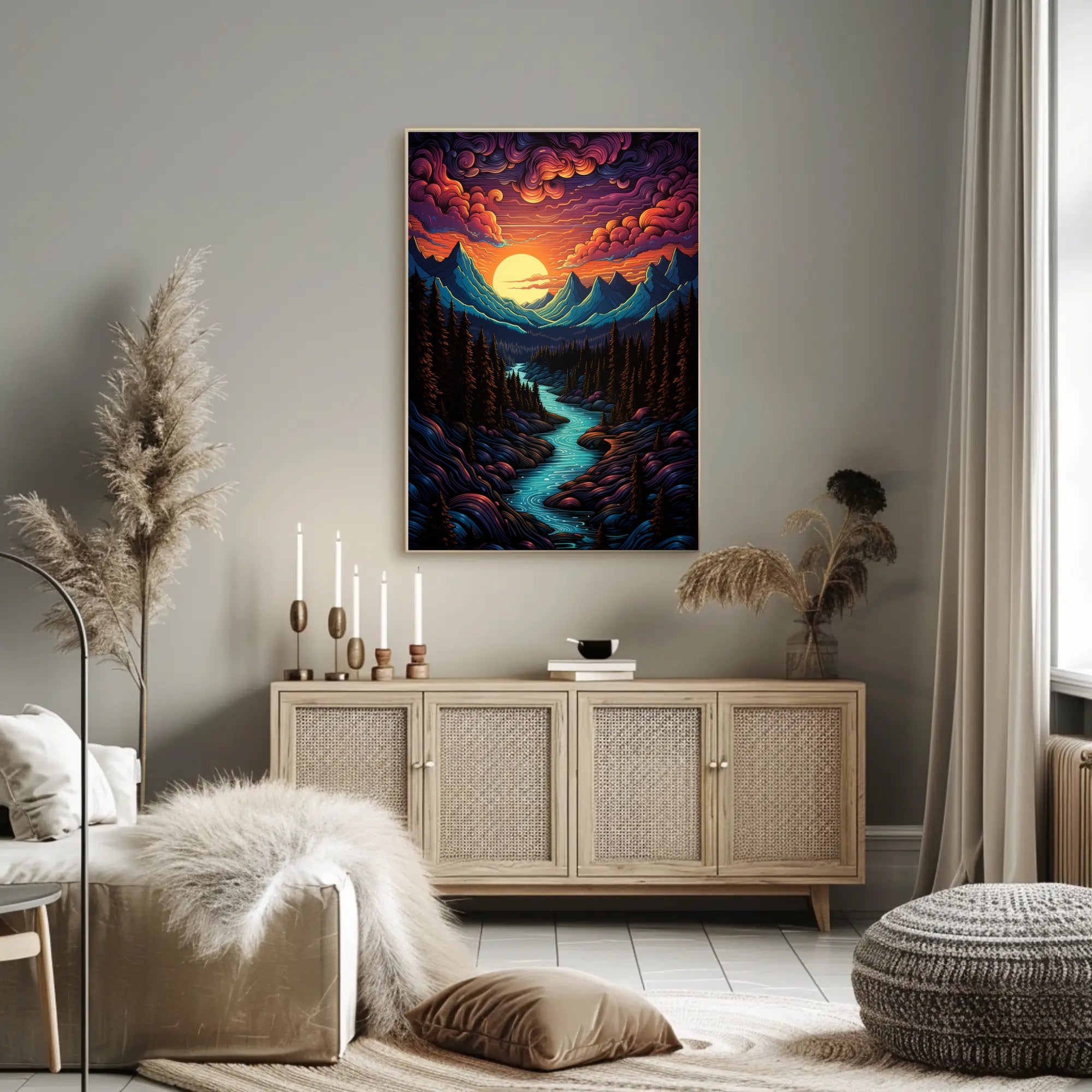 Majestic Mountain Sunset Poster PosterGoat
