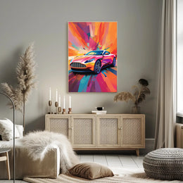 Luxury Sports Car in Vibrant Abstract Pop Culture Poster