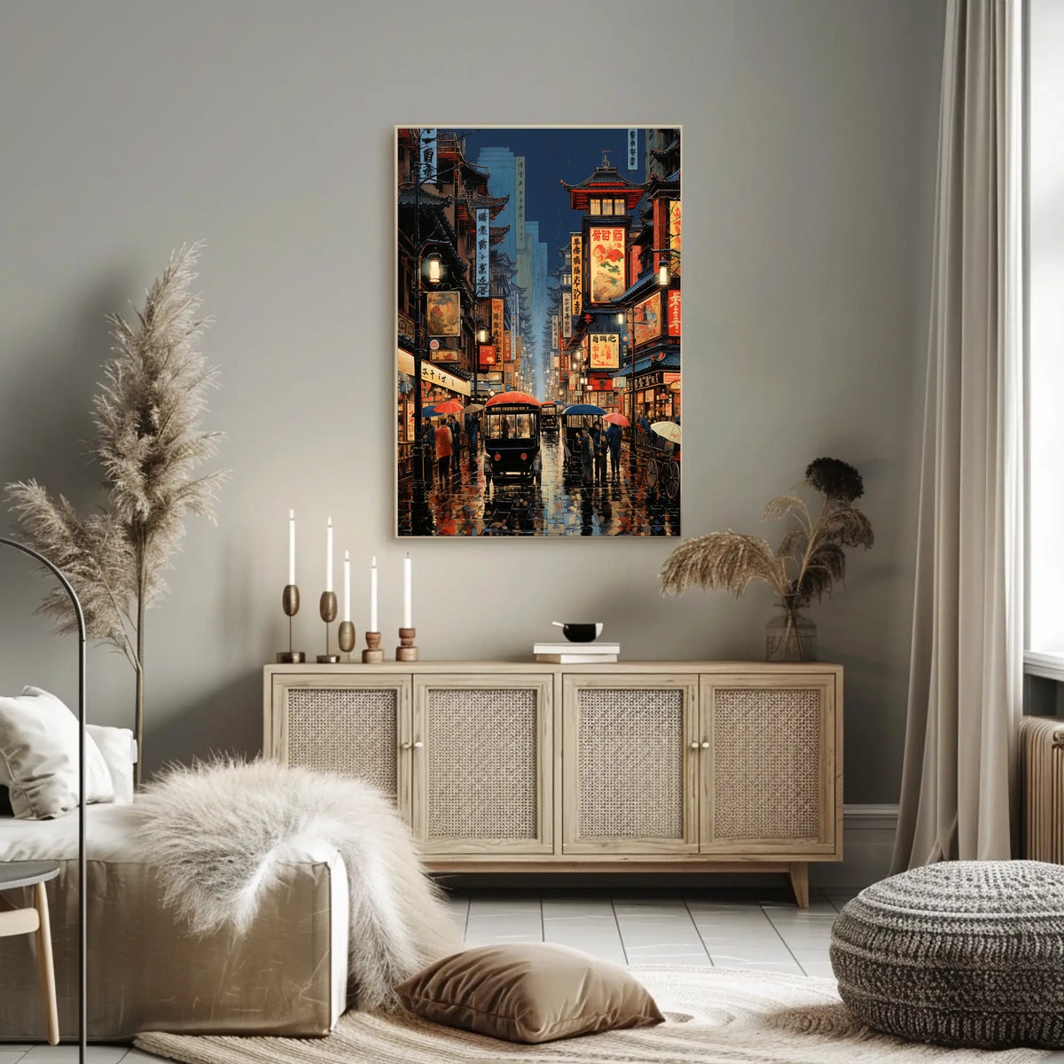 Vibrant Asian City Street Scene Historical Heritage Poster
