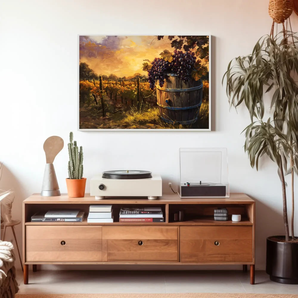 Serene Vineyard Sunset: Impressionistic Harvest Art Poster