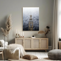 Snow-Covered Clock Tower Poster