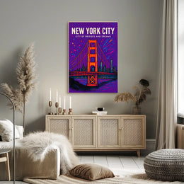 New York City Skyline Vibrant Bridge Poster Art