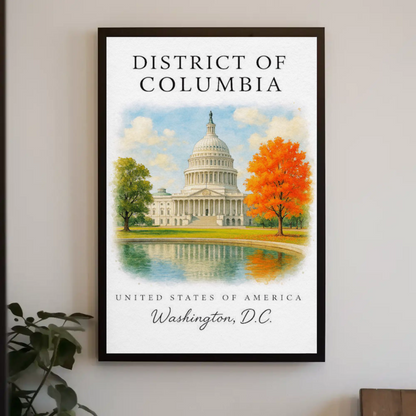 Washington DC Capitol Autumn Reflection Travel Poster