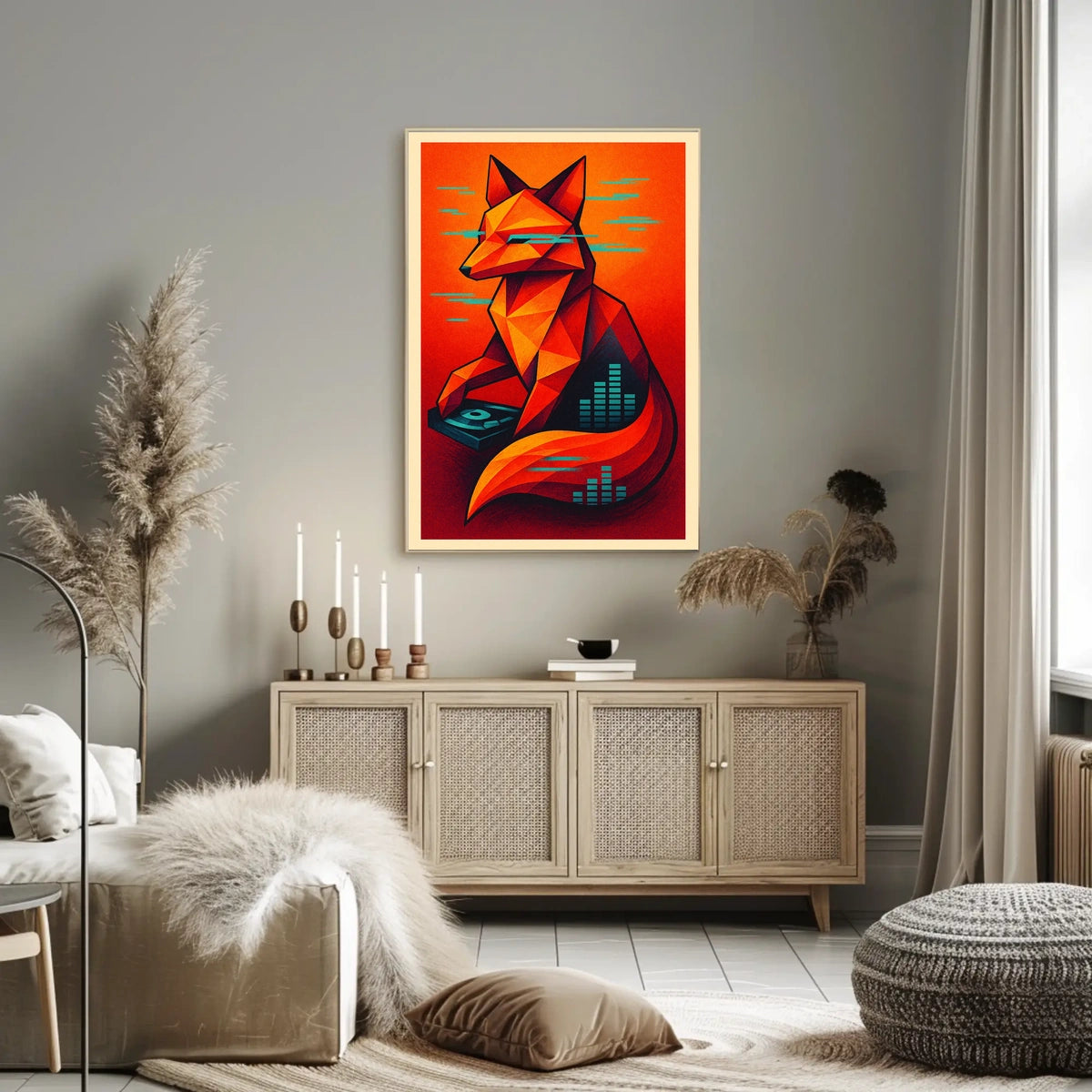 Geometric Fox With Digital Vibes Poster