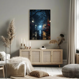 Moody Night Street Scene Art Poster