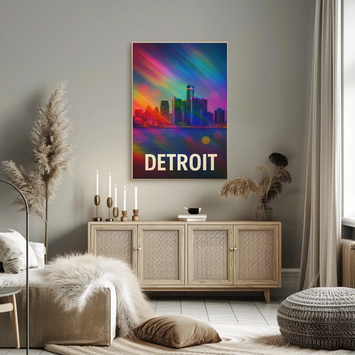 Vibrant Detroit Skyline Digital Painting Poster