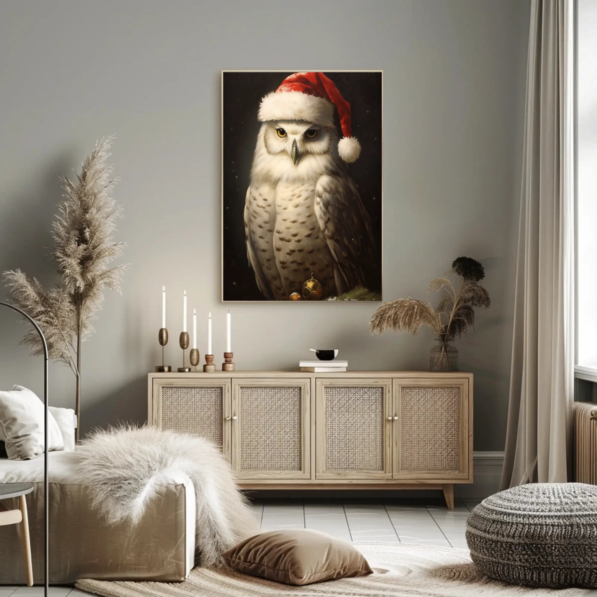 Festive Owl In Santa Hat Poster