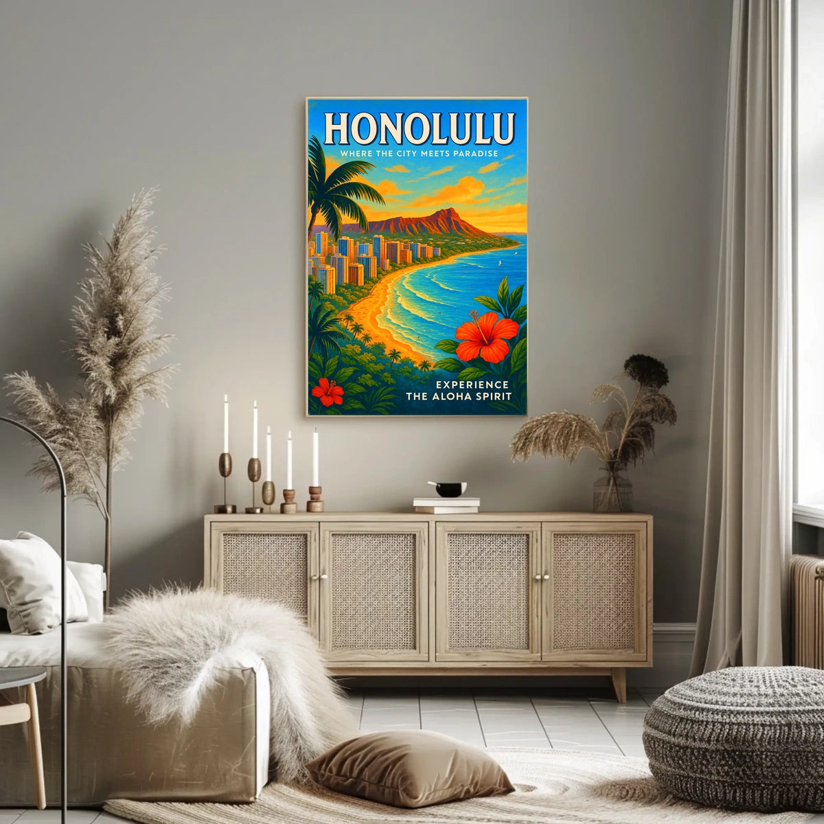 Honolulu Where the City Meets Paradise Poster