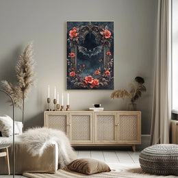 Gothic Elegance With Roses And Bat Poster