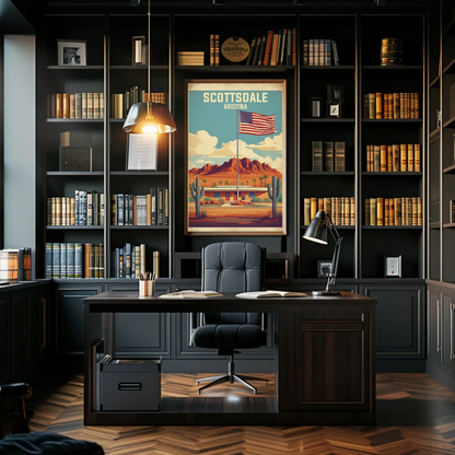 Scottsdale Arizona Desert Flag Cactus Vintage Travel Poster
