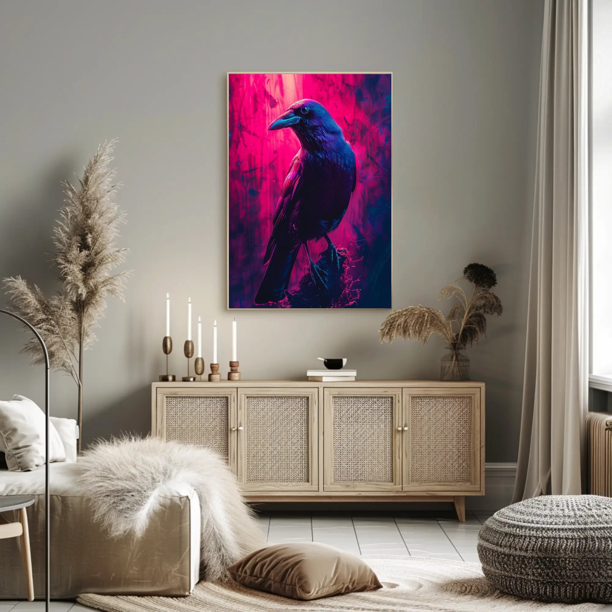 Vibrant Raven in Neon Hues Art Poster Print PosterGoat