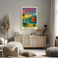 Serene Lake George Lakeside Sunset Poster Vintage Wall Art
