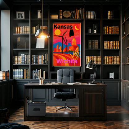 Wichita Kansas Skyline Retro Vintage Travel Poster
