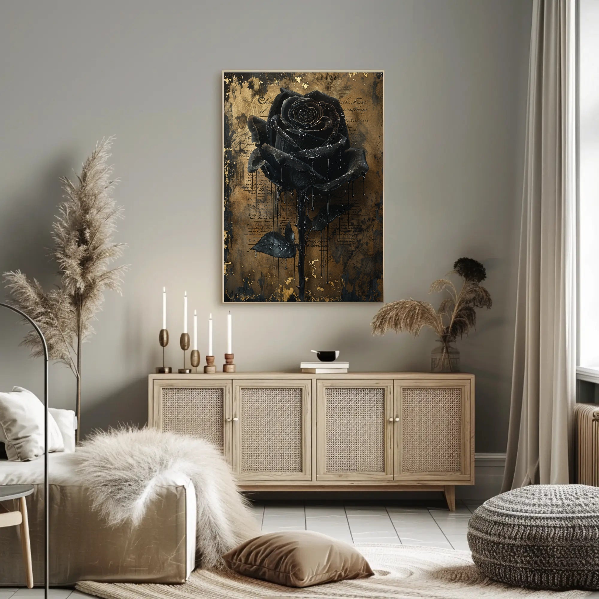 Black Rose Baroque Elegance in Artistic Poster PosterGoat