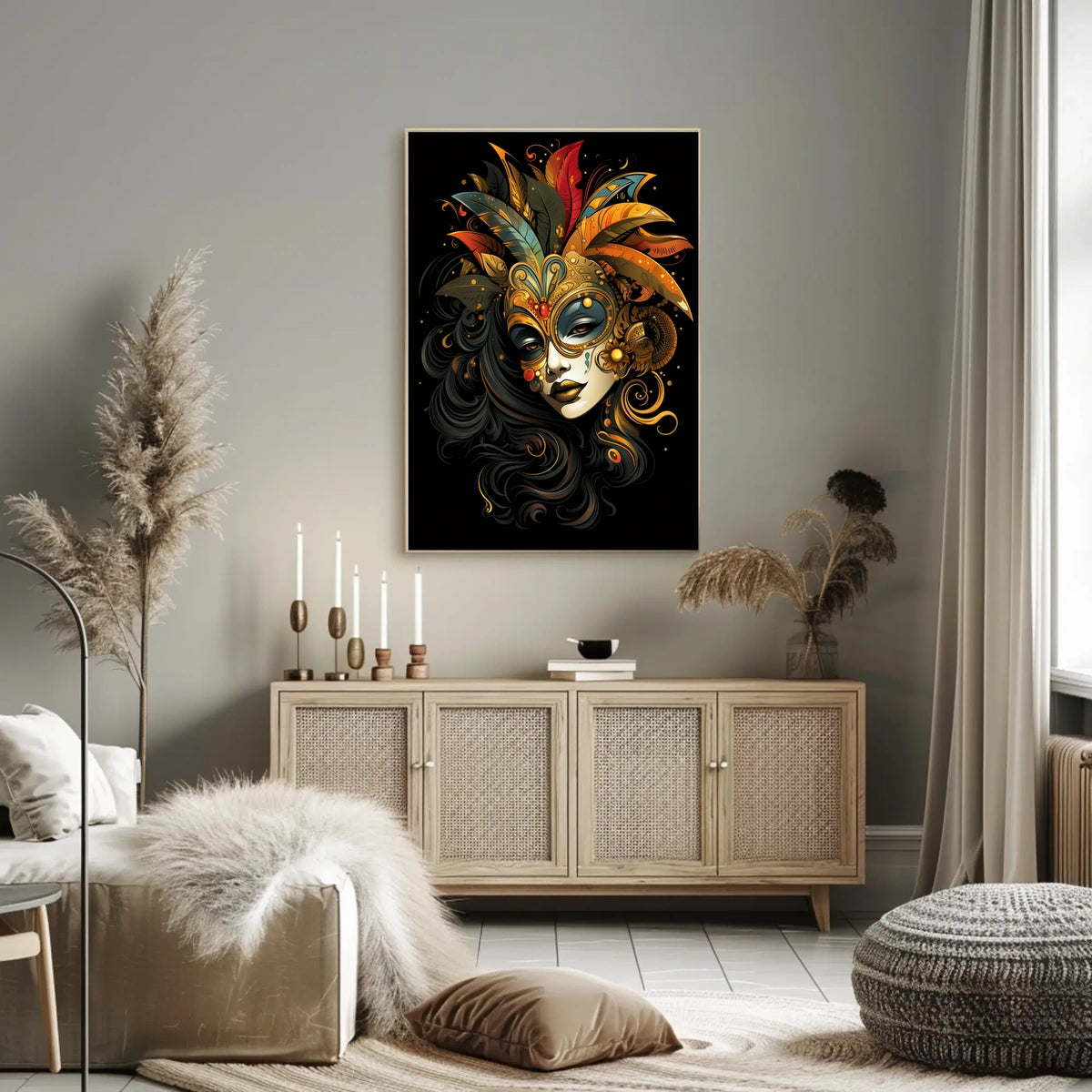 Masquerade Mystery Surrealism Vibrant Feathers Poster