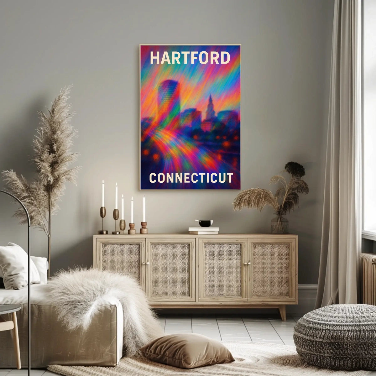 Hartford Skyline Urban Digital Painting Poster