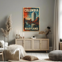 Columbia Maryland Scenic Cityscape Travel Minimalist Retro Vintage Collectors Poster