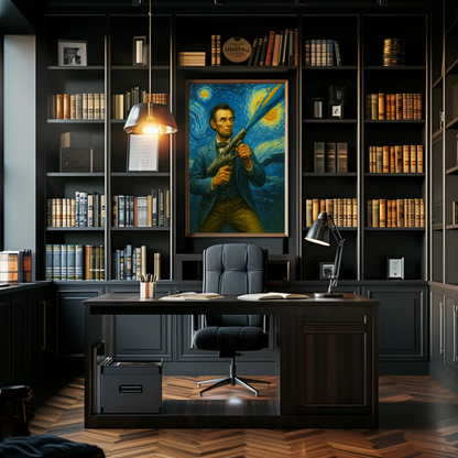 Abraham Lincoln Starry Night Fusion Sci-Fi Portrait Vintage Travel Poster