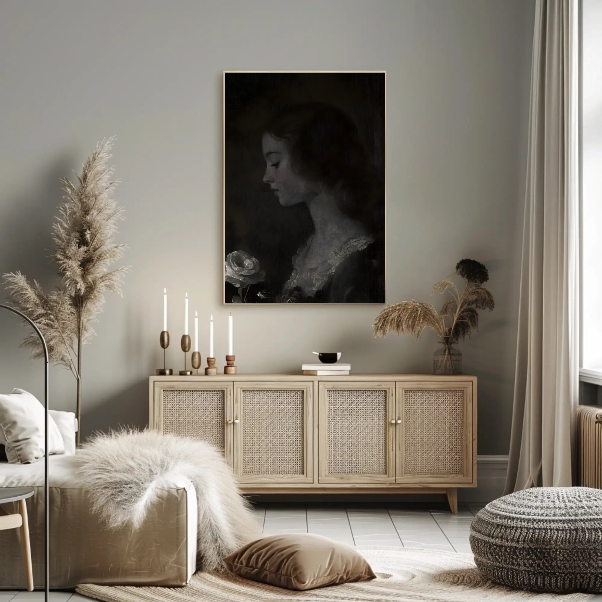 Serene Vintage Woman Art with Romantic Era Touch - Artistic Poster PosterGoat