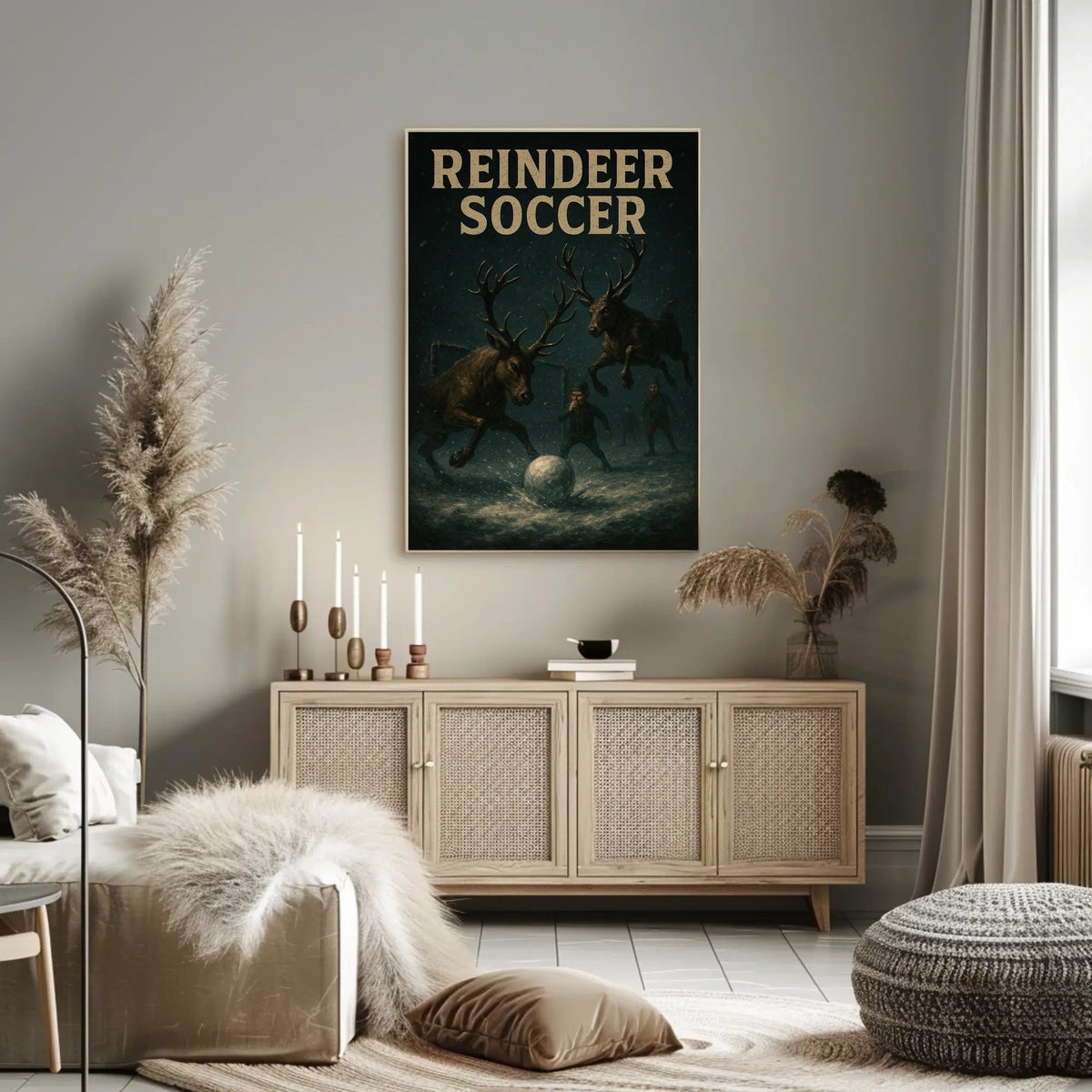 REINDEER SOCCER: Whimsical Holiday Fantasy Poster Art