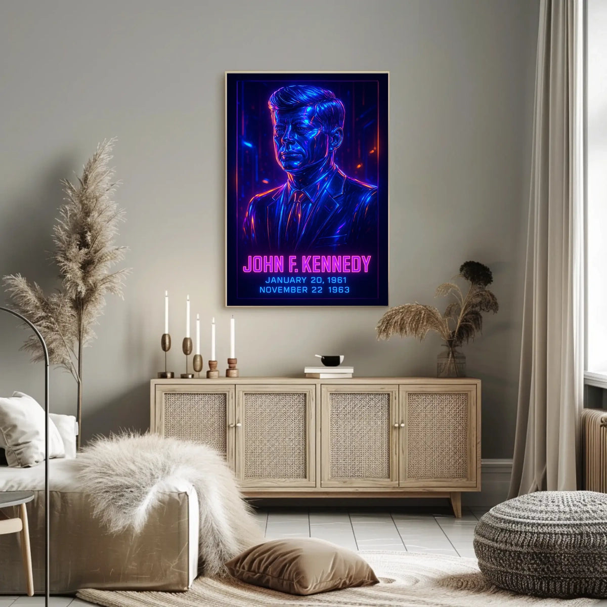 JFK Neon Cityscape Legacy Wanderlust Pop Art Poster