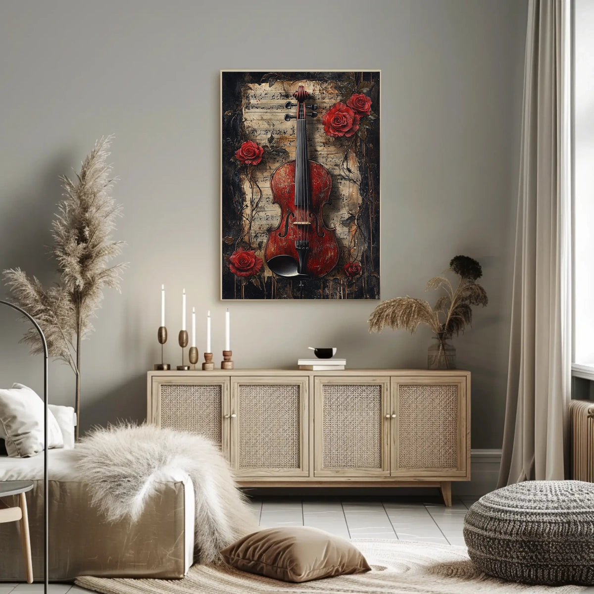 Vintage Violin with Roses Artistic Art Poster
