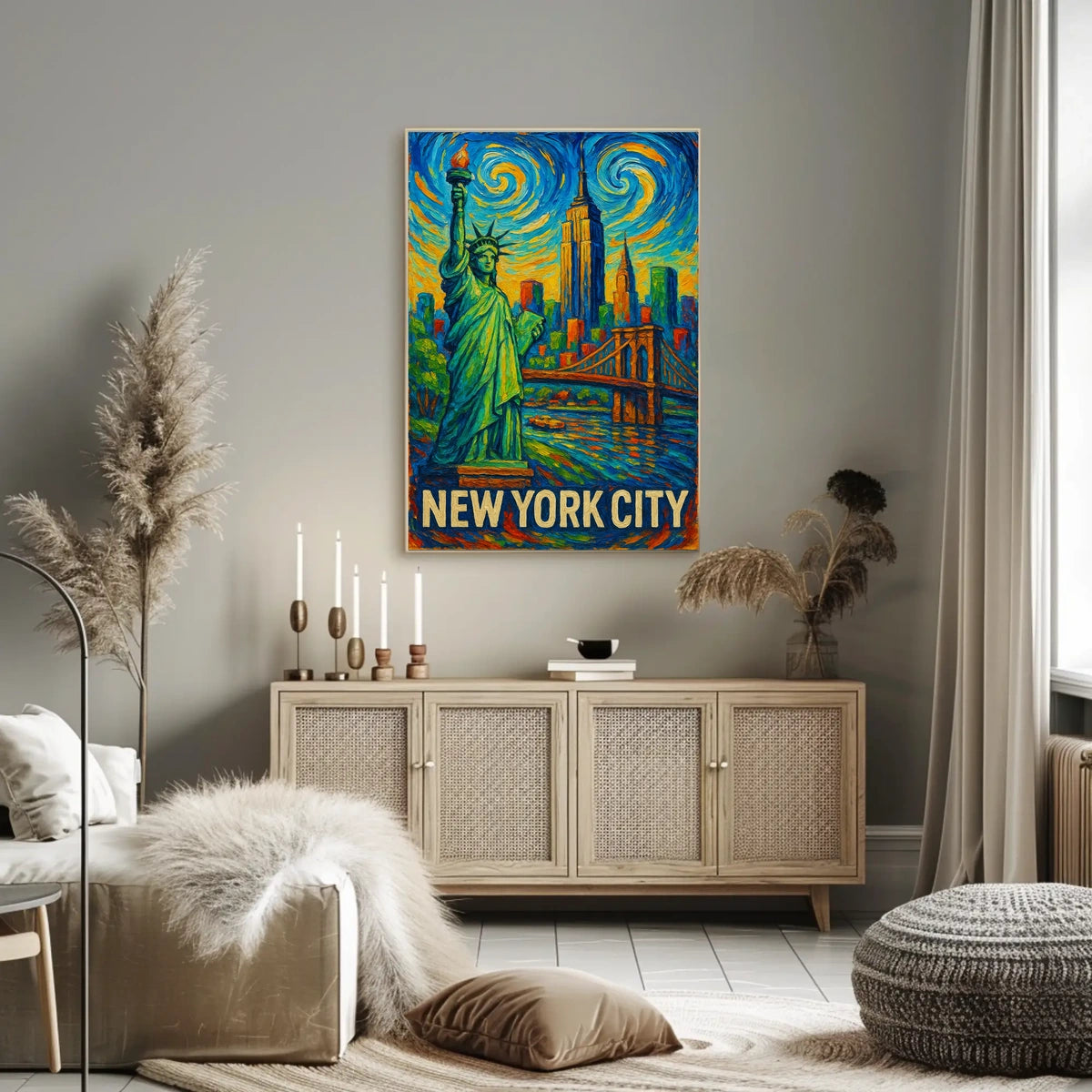 New York City Vibrant Impressionist Poster Vintage Wall Art