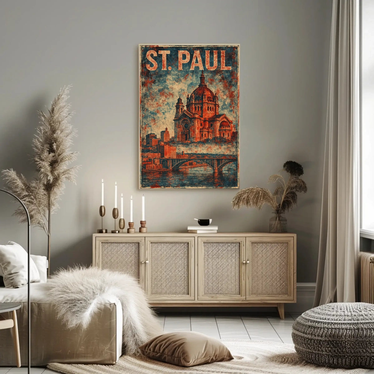 St Paul Cathedral Vintage Art Heritage Typography Historic Charm Weathered Monuments Collectors Skyline Poster