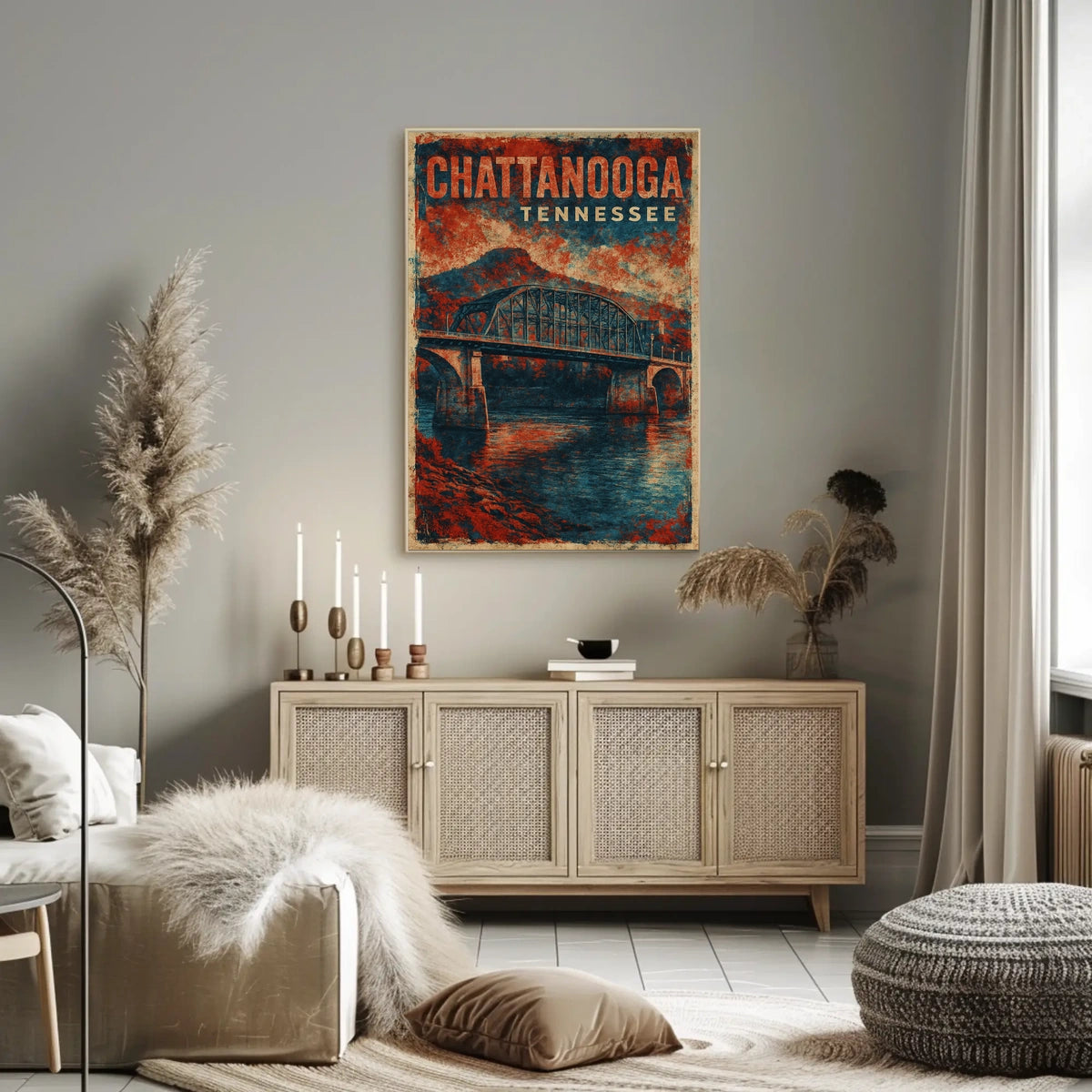 Chattanooga Skyline Vintage Travel Poster