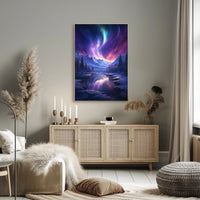Aurora Over Alpine River: Abstract, Artistic, or Pop Culture Poster