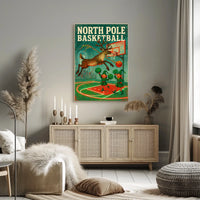 Whimsical Reindeer Dunk with Elves Sports Poster