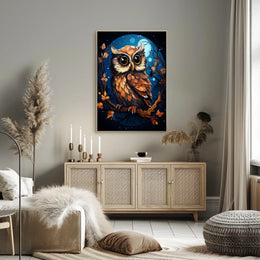 Moonlit Sentinel Owl Night Forest Digital Painting Poster