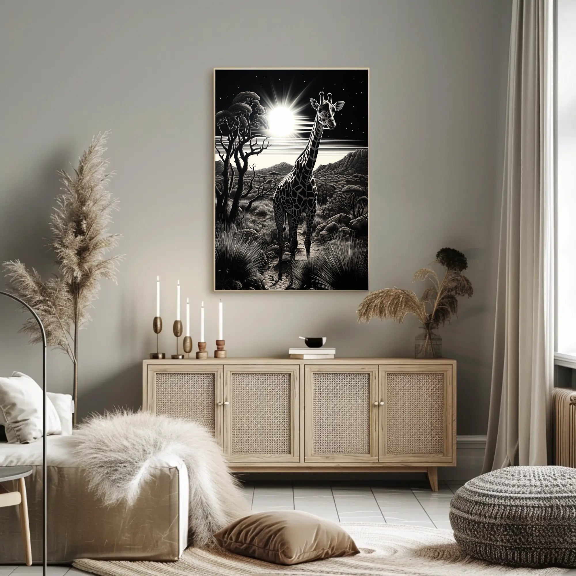 Moonlit Giraffe In The Savanna Poster
