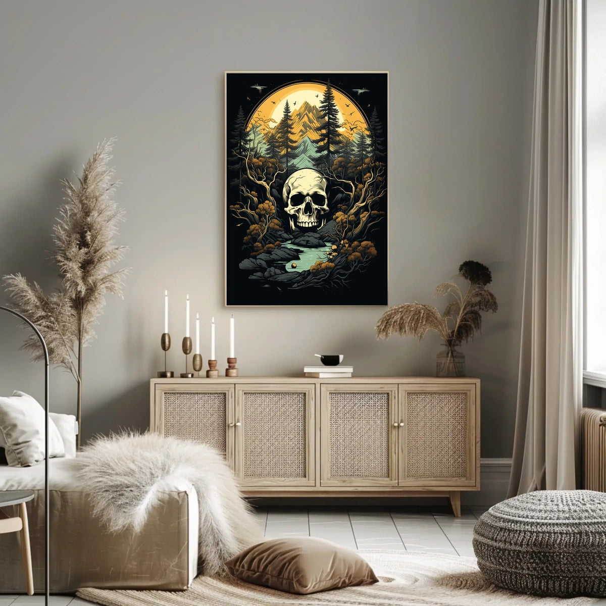 Dramatic Wilderness Skull Scene Art Print - Abstract, Artistic, or Pop Culture Poster