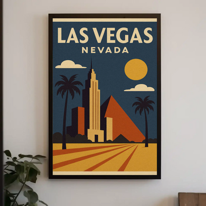 Las Vegas Nevada Geometric Retro Buildings Art Poster