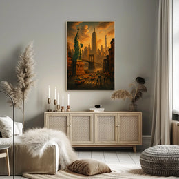 New York City Poster Vintage Sunset Cityscape Wall Art