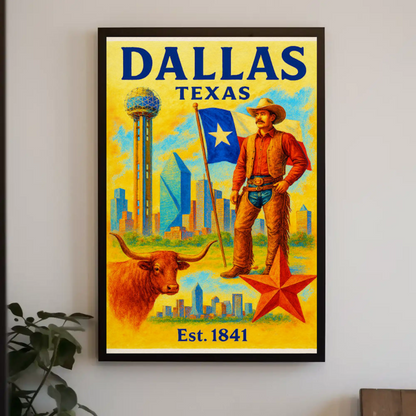Dallas Texas Cowboy Skyline Star Travel Poster
