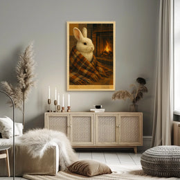 Cozy Rabbit By The Fireplace Poster