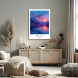 Annecy Lakeside Tranquility Sunrise Travel Poster