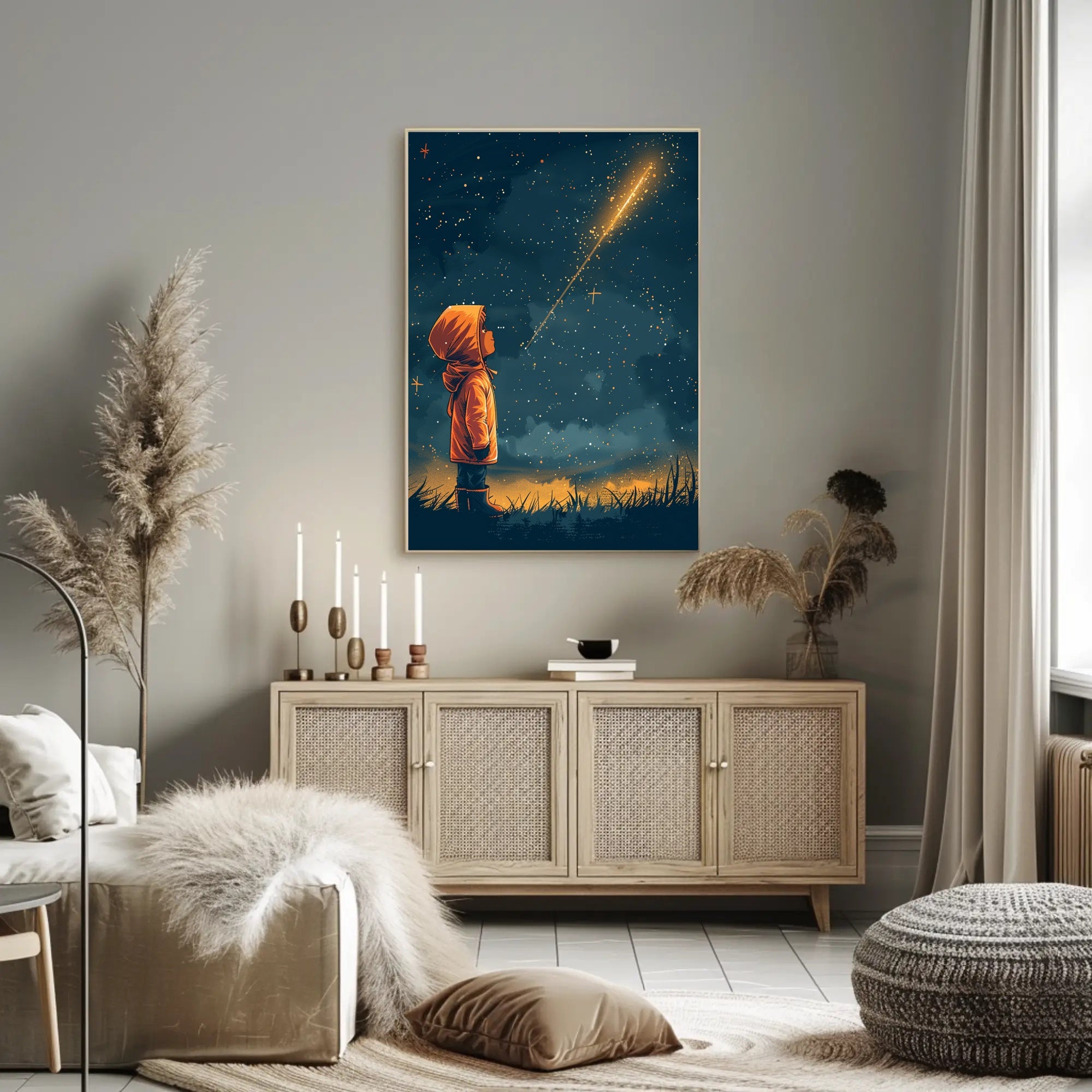 Dreamy Child Gazes at Stars Space or Astronomy Poster PosterGoat