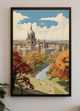 Oxford England Autumn River Campus Travel Poster