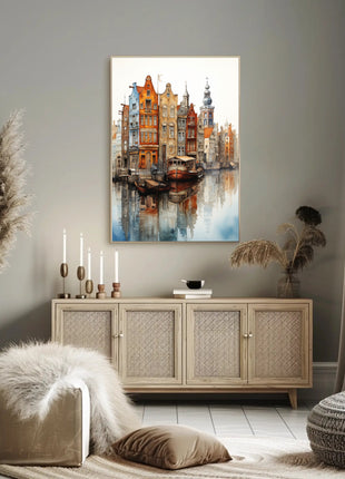 Amsterdam Canal View: Watercolor Serenity Travel Poster