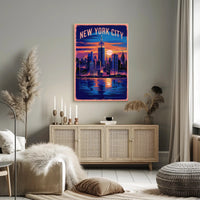 New York City Skyline at Sunset Poster Modern Wall Art