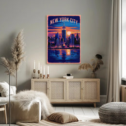 New York City Skyline at Sunset Poster Modern Wall Art