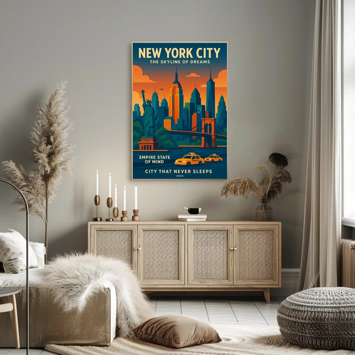 New York City Skyline Poster Dreamy Urban Wall Art Decor